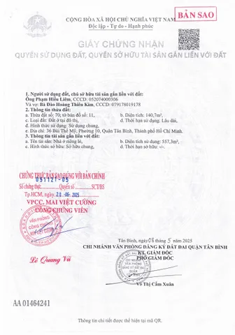 Bán CHDV Mặt tiền 36 Bùi Thế Mỹ Tân Bình