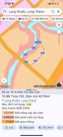 Bán đất 11045.5m² ngang 50m giá 4 tỷ tại Xã Long Phước