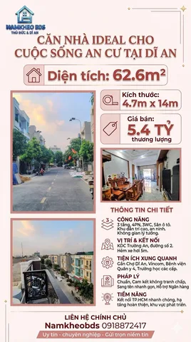 KDC TRƯỜNG AN DĨ AN - KHÔNG GIAN SỐNG LÝ TƯỞNG GIA ĐÌNH ĐA THẾ HỆ 3 TẦNG 4PN 3WC - 63M2 - GIÁ 5.4 TỶ