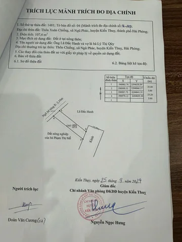 Bán 107,8m đất, Mặt tiền : 5m.Tại : Ngũ Phúc - Kiến Thuỵ - Hải Phòng