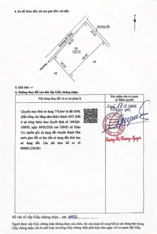 Bán đất 1257m² có sẵn 776m² thổ cư ngang 50m giá 1.7 tỷ tại Xã Triệu Cơ