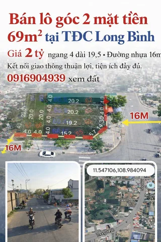 🔥 BÁN LÔ GÓC 2 MẶT TIỀN 69m2 – TĐC LONG BÌNH- GIÁ 2 TỶ 🔥