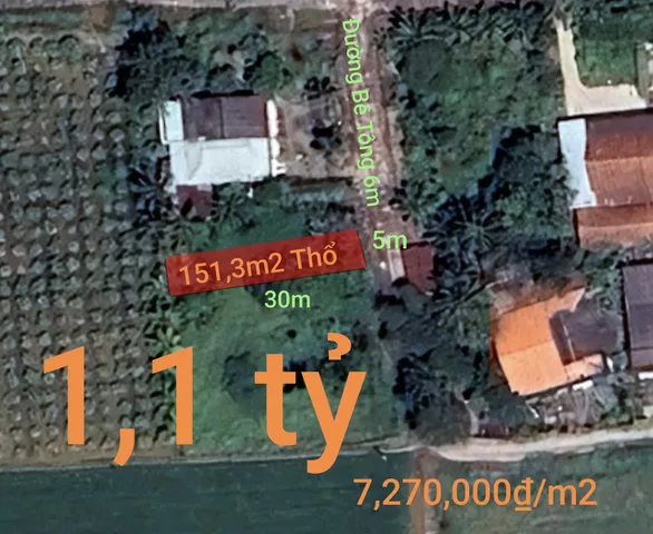 Bán đất 151,3m² full thổ cư ngang 5m giá 1.1 tỷ tại Xã Tân Trụ