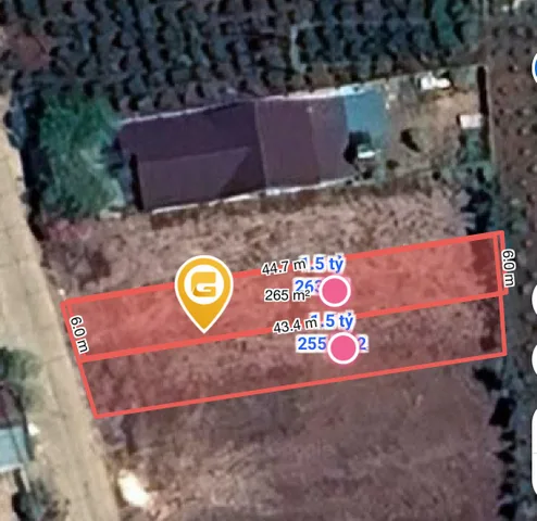 Bán đất 264.6m² có sẵn 60m² thổ cư ngang 6.0m giá 1.44 tỷ tại Xã Hòa khánh