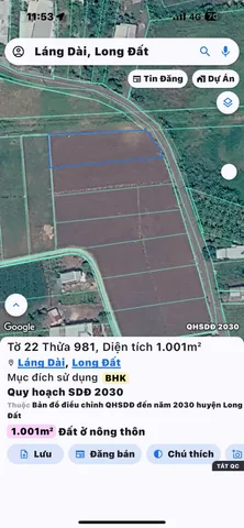 BÁN 1000M ĐẤT XÃ LÁNG DÀI LONG ĐẤT (ĐẤT ĐỎ THÀNH PHỐ HỒ CHÍ MINH) GIÁ 3.3 TỶ