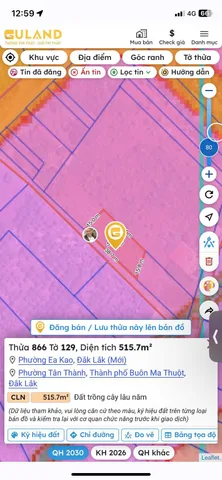 Bán đất 509.8m² có sẵn 75m² thổ cư ngang 5.26m giá 1.24 tỷ tại Phường Ea Kao
