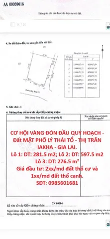 CƠ HỘI VÀNG ĐÓN ĐẦU QUY HOẠCH - Đất MẶT PHỐ LÝ THÁI TỔ - THỊ TRẤN IAKHA - GIA LAI.