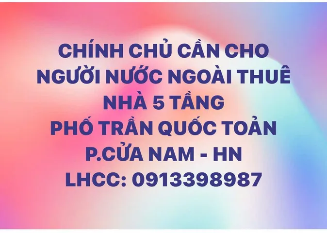 CẦN CHO NGƯỜI NƯỚC NGOÀI THUÊ NHÀ 5 TẦNG PHỐ TRẦN QUỐC TOẢN
