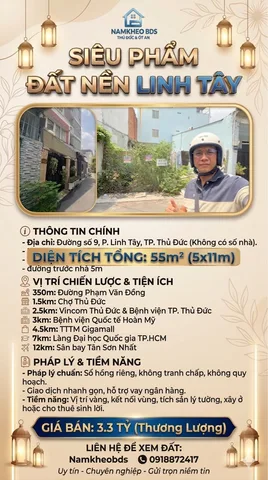 CÒN DUY NHẤT LÔ ĐẤT GIÁ TỐT TẠI ĐƯỜNG SỐ 9 LINH TÂY THỦ ĐỨC 55M2 GIÁ 3.2 TỶ
