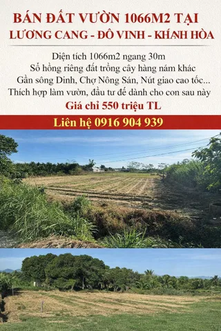 ĐẤT VƯỜN 1066M2 - 550 TRIỆU - ĐÔ VINH- KHÁNH HÒA