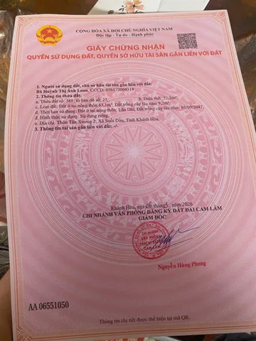 cần Bán Lô Đất Thôn Tân Xương, Xã Suối Dầu - Khánh Hòa.