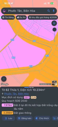 Bán đất 10234m² có sẵn 356m² thổ cư ngang 120m giá 71.5 tỷ tại Phường Phước Tân