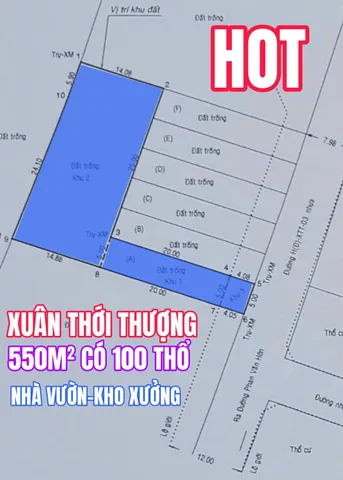 🟥XUÂN THỚI THƯỢNG 550M² ĐẤT CÓ 100M THỔ CƯ THUỘC BÀ ĐIỂM MỚI 6TY THƯƠNG LƯỢNG