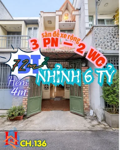 CH.136 – NHÀ 2 TẦNG 71.5m², NHỈNH 6 TỶ, SÁT BÊN TẠ QUANG BỬU, HẺM 4m, O918-846-6O8