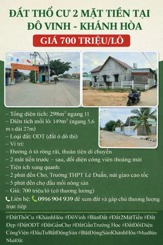🌿 ĐẤT THỔ CƯ 2 MẶT TIỀN TẠI ĐÔ VINH- KHÁNH HÒA GIÁ 700 TRIỆU/ LÔ