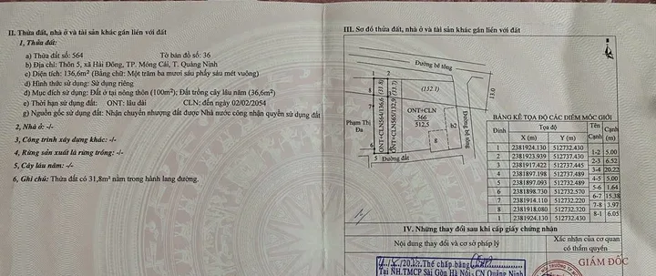 Bán đất 138.8m² có sẵn 100m² thổ cư ngang 5m giá 1.15 tỷ tại Xã Hải Đông Thành phố Móng Cái