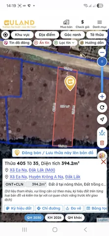 Bán đất 394.2m² có sẵn 60m² thổ cư ngang 10m giá 550 triệu tại Xã Ea Na