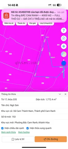 BẮC CAM RANH -- 1.772 M2 -- 78 M MẶT TIỀN -- GIÁ CHỈ 630 TRIỆU