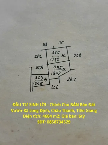 ĐẦU TƯ SINH LỜI - Chính Chủ BÁN Bán Đất Vườn-Xã Long Định, Châu Thành, Tiền Giang