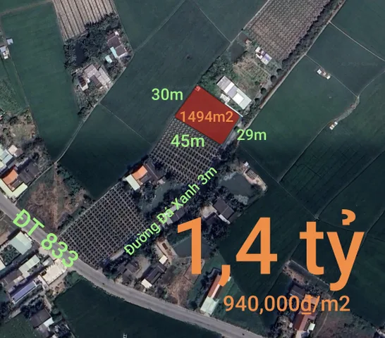 Bán đất 1494m² ngang 29m giá 1.4 tỷ tại Xã Tân Trụ