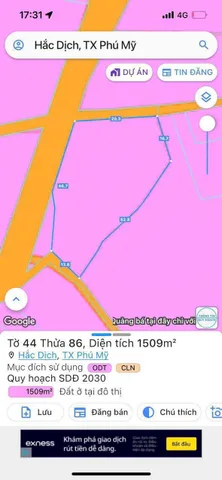 Bán đất 1509.5m² có sẵn 160m² thổ cư ngang 26-29-13m giá 5.2 tỷ tại Phường Tân Thành