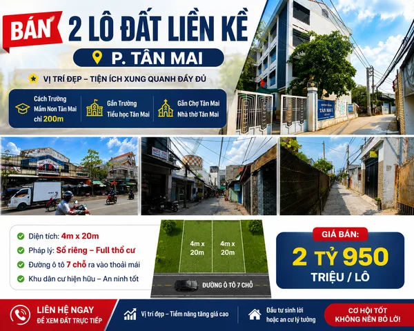 Bán 2 lô đất mặt tiền phường Tam Hiệp – Diện tích 8x20m, giá 2.95 tỷ