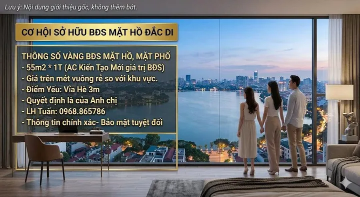 Cơ hội đầu tư xây mới Mặt Phố, Mặt Hồ Đắc Di Giá Tốt