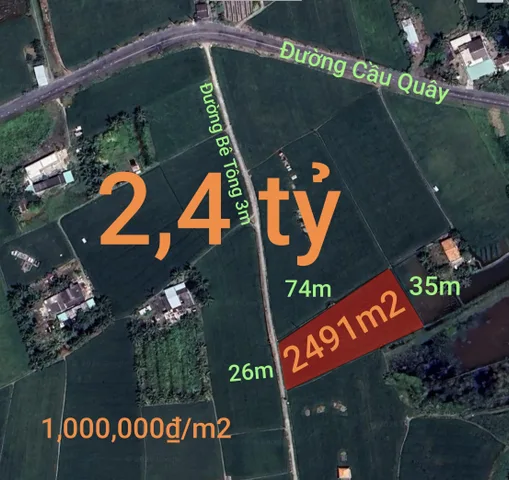 Bán đất 2491.2m² ngang 26m giá 2.4 tỷ tại Xã Vàm Cỏ
