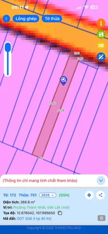 Bán đất 266.8m² ngang 5.0m giá 1.65 tỷ tại Phường Thành Nhất