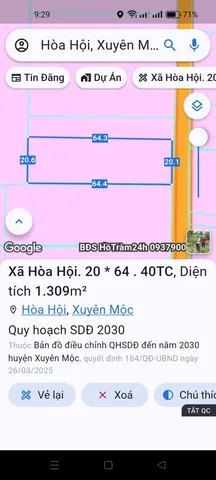 Đất thổ vườn sau UB xã Hoà Hội , chỉ 105tr/m ngang