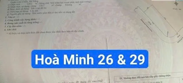 Bán đất lô góc 2MT đường Hòa Minh 26 & Hòa Minh 29 -View quỹ đất TTTM