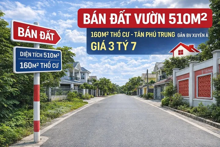 Đất Nguyễn Thị Lắng - Tân Phú Trung - 510m2 - đường nhựa ô tô giá 3 tỷ 7