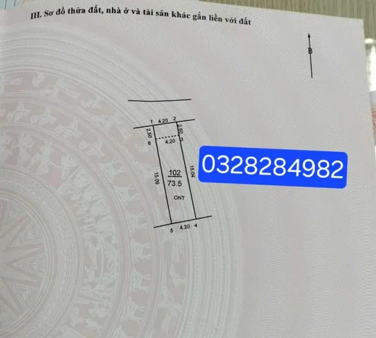 Bán đất 73.5m² có sẵn 63m² thổ cư ngang 4.2m giá 2.2 tỷ tại Xã Sóc Sơn