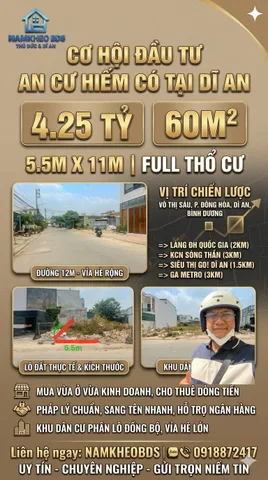 VỊ TRÍ HIẾM , MUA ĐẤT XÂY TỔ ẤM VIP CHO GIA ĐÌNH! HAY ĐẦU TƯ TÍCH SẢN , ĐƯỜNG 12M VÕ THỊ SÁU 60M2 GIÁ 4.25 TỶ