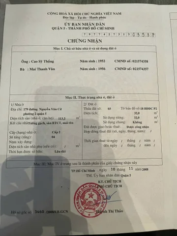 Bán Nhà Mặt tiền 179 Nguyễn Văn Cừ