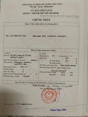 Chính Chủ Bán Nhà Hẻm 476/2 Lê Văn Sỹ – Giá 12,8 tỷ