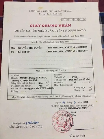 Chính Chủ Bán Nhà Hẻm 333/12/21 Lê Văn Sỹ – Giá 12 tỷ