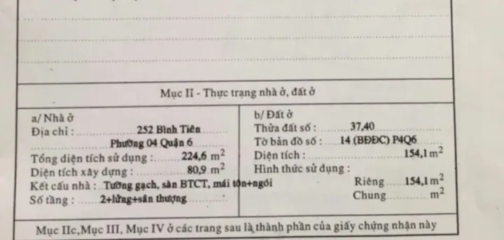 Chính Chủ Bán Nhà Mặt tiền 252 Bình Tiên – Giá 30 tỷ