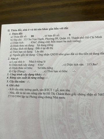 Cần Bán Nhà Mặt tiền 333 Sư Vạn Hạnh – Giá 13,3 tỷ