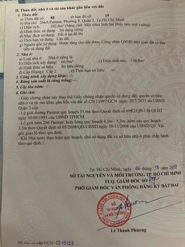 Chính Chủ Bán Nhà Mặt tiền 266A Pasteur – Giá 74 tỷ