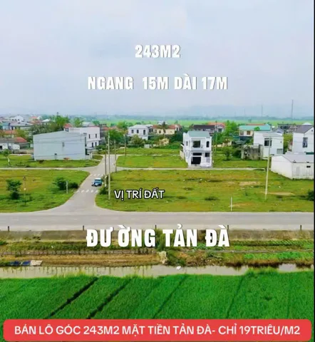 Bán Lô Đất Góc 2 MT 243m2 ngang 15m Mặt Tiền Đường Tản Đà – KQH Triều Sơn Trung