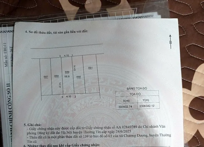 Bán đất 58,9m² full thổ cư ngang 4,1m giá 4.99 tỷ tại Xã Chương Dương