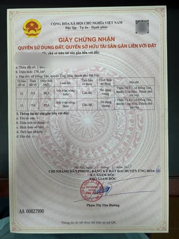 Bán đất 80,5m² full thổ cư ngang 6,3m giá 1.75 tỷ tại Xã Ứng Hòa