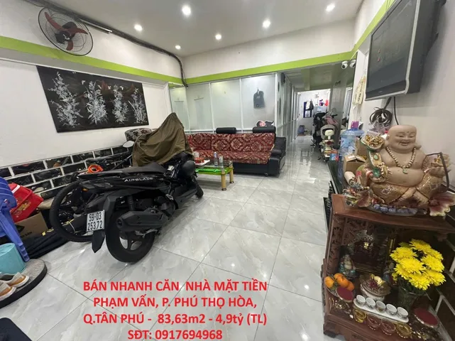 BÁN NHANH CĂN  NHÀ MẶT TIỀN PHẠM VẤN, P. PHÚ THỌ HÒA, Q.TÂN PHÚ -  83,63m2 - 4,9tỷ (TL) - Xe Hơi Đậu Cửa