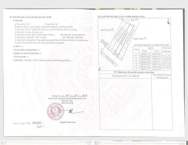 Bán đất 170.6m² có sẵn 100m² thổ cư ngang 4,5m giá 800 triệu tại Xã Hải Đông Thành phố Móng Cái