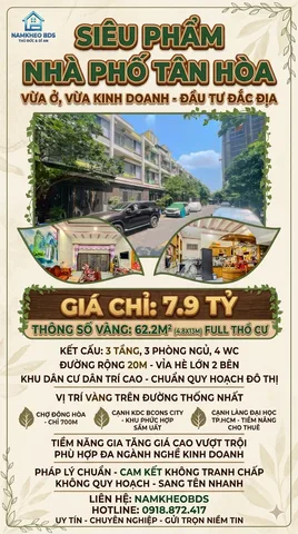 NÂNG TẦM CUỘC SỐNG- CỰC PHẨM KDC TÂN HOÀ ĐÔNG HOÀ DĨ AN - HOÀN CÔNG, 62.2M2 3TẦNG 3PN 7.9TỶ