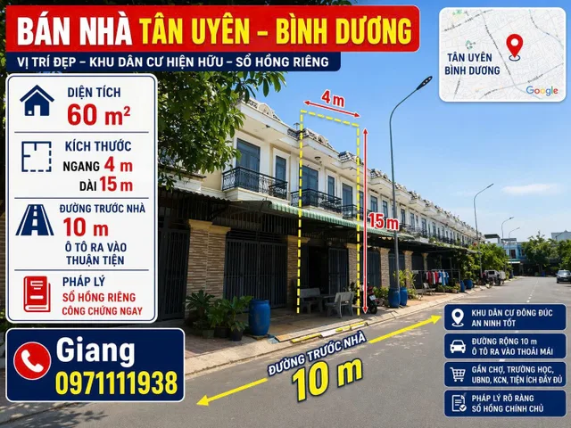 BÁN NHÀ PHỐ TÂN UYÊN - ĐƯỜNG RỘNG 10M - SỔ HỒNG RIÊNG