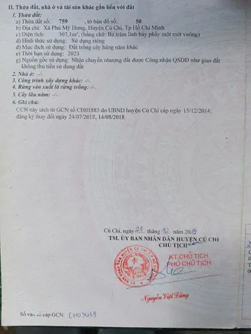 (S886) Đất mặt Kênh, xã Phú Mỹ Hưng, dt 307m2, chưa thổ, giá 1 tỷ 100