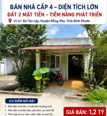 Bán nhà đất đẹp Bình Phước – khu dân cư hiện hữu, hướng Tây Nam, giá tốt