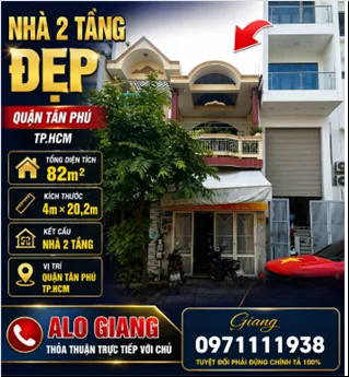 Bán nhà 2 tầng đẹp Quận Tân Phú, TP.HCM – 82m² – ngang 4m